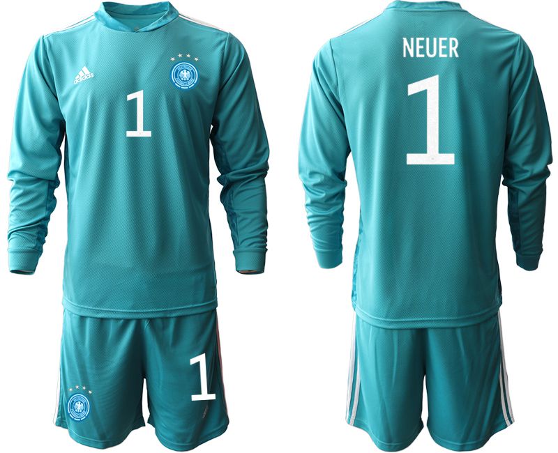 Men 2021 World Cup National Germany lake blue long sleeve goalkeeper #1 Soccer Jerseys->germany jersey->Soccer Country Jersey